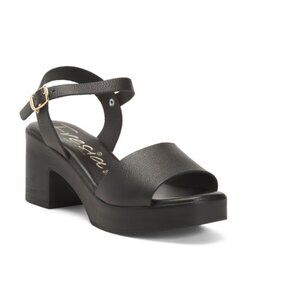 VALERIAS Black Made In Spain Leather One Band Heeled Sandals